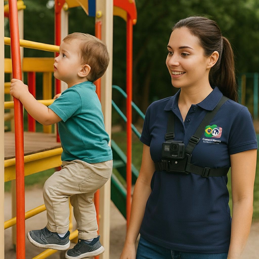 Baba Conect Nanny acompanhando crianca no playground com camera ao vivo